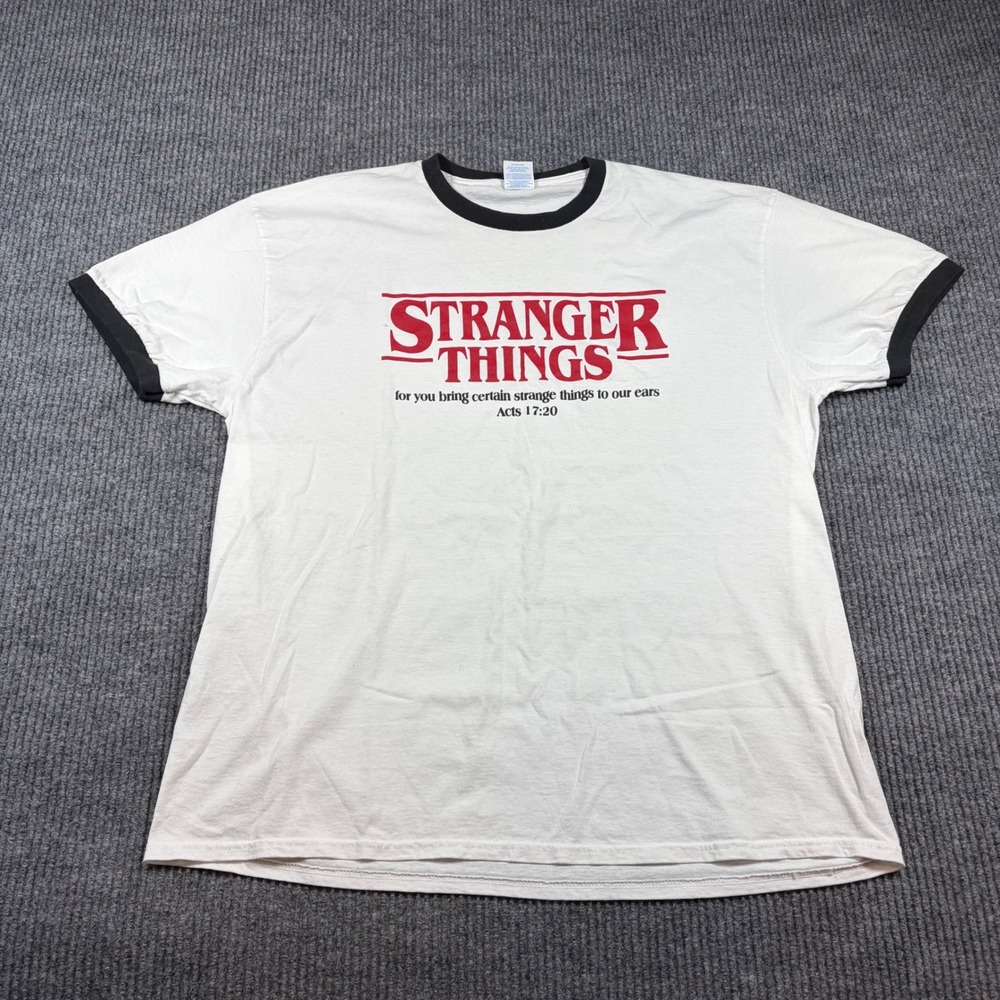 Port & Company Shirt Men's XL Stranger Things Acts 17:20 Ringer Jesus